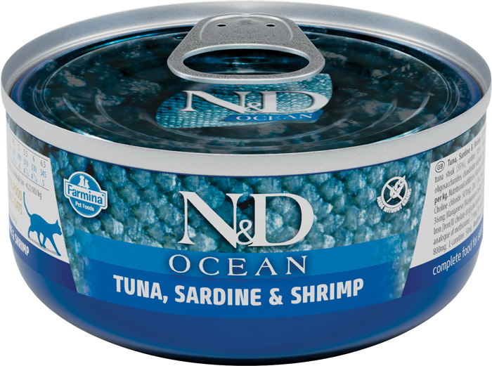 Влажный корм для кошек Farmina N & D Ocean Tuna, Sardine & Shrimp с тунцом, сардиной и креветками 0,07 кг, размер всех пород