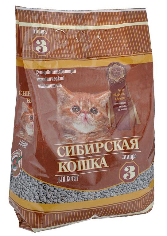 Наполнитель Сибирская Кошка для котят впитывающий бентонит без запаха 1,1кг 3 л