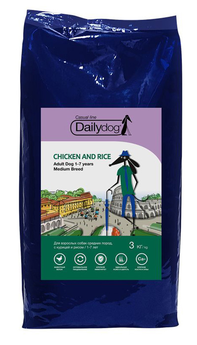 

Сухой корм для собак DailyDog Casual Adult Medium с курицей и рисом для средних пород 3 кг