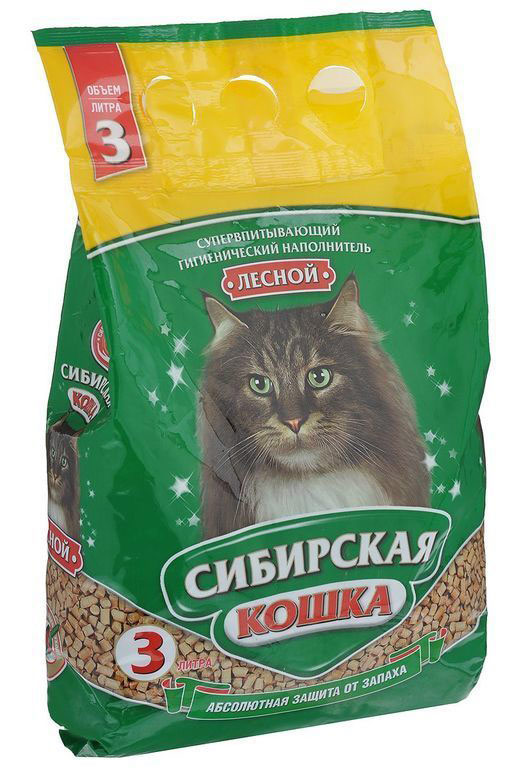 Наполнитель Сибирская Кошка Лесной впитывающий древесный без запаха 2,5кг 3 л