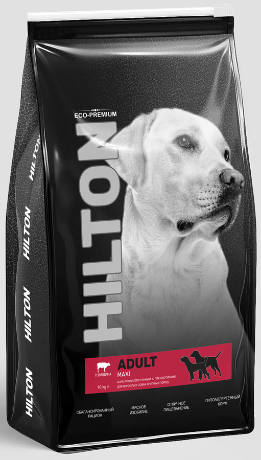 Сухой корм для собак HILTON гипоаллергенный с пребиотиками для взрослых собак средних и крупных пород с говядиной 10 кг 4885₽